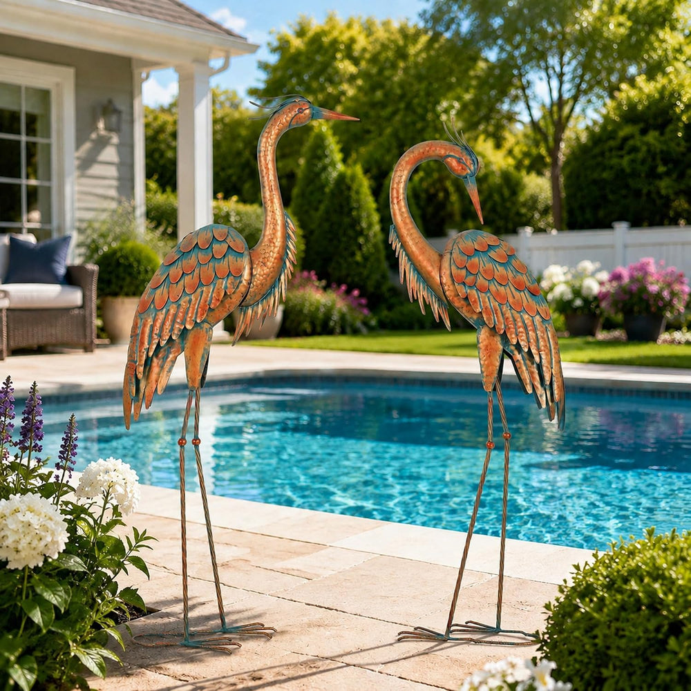 45.3" Heron Statues Outdoor,Extra-Large Metal Yard Art Set of 2