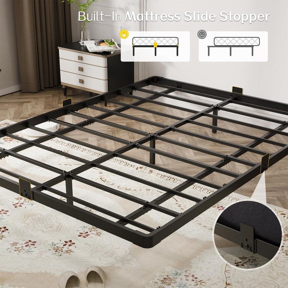 OLEVS Floating Bed Frame Queen Size Metal with LED Light & Charging Station