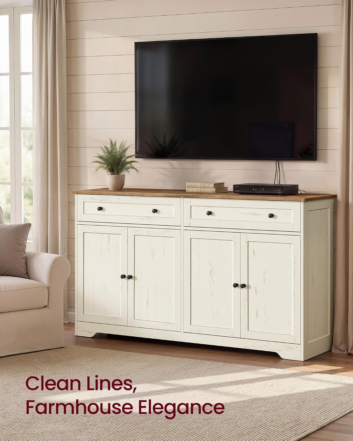 vasagle buffet cabinet, sideboard, 4 doors, 55.1 x on a desk or shelf