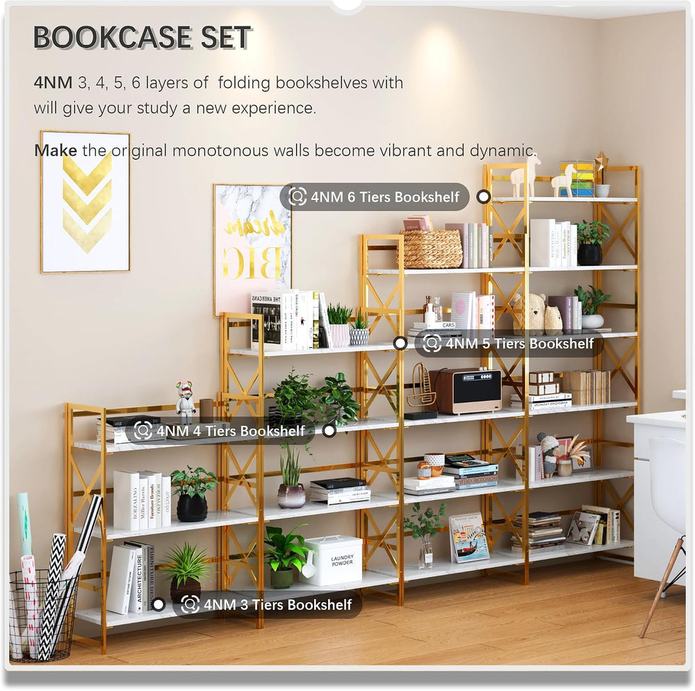 4NM 6 Tiers No Assembly Book Shelves, 61.8" H Folding Bookshelf Bookcase...