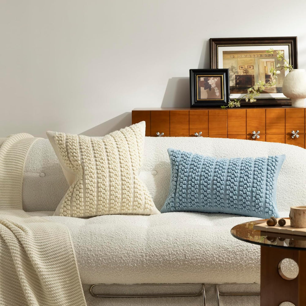 DEZENE Wool Boucle Throw Pillow Cover Premium Chic Accents Square Textured De...