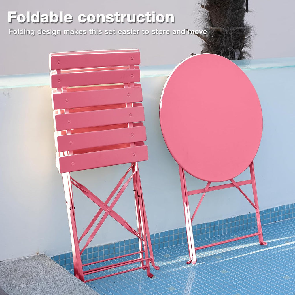 3 Pieces Bistro Set, Patio Table and Chairs Set,Rose Red