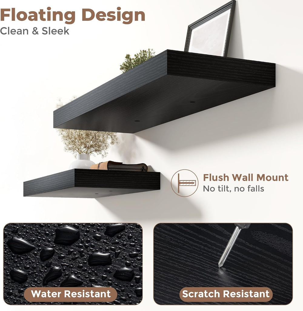 12 inch Deep Floating Shelves for Wall, 36" Wide, Black Finish, 1-Pack