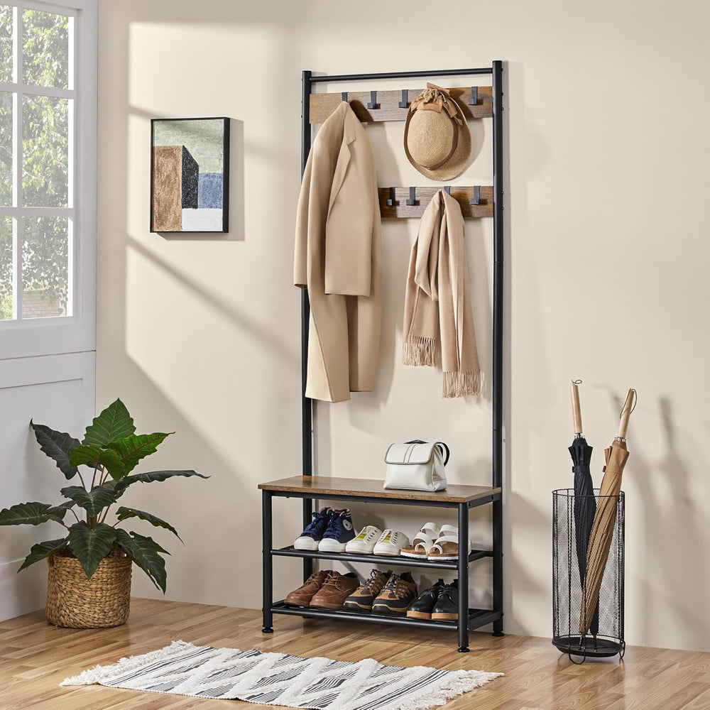 Yaheetech 3-in-1 Hall Tree with Bench, Shoe Rack for Mudroom, Rustic Brown