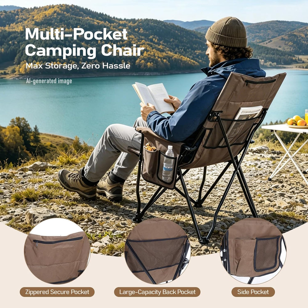 Folding Camping Chair, High Back Padded Portable Camp Chair with Storage Bag,...