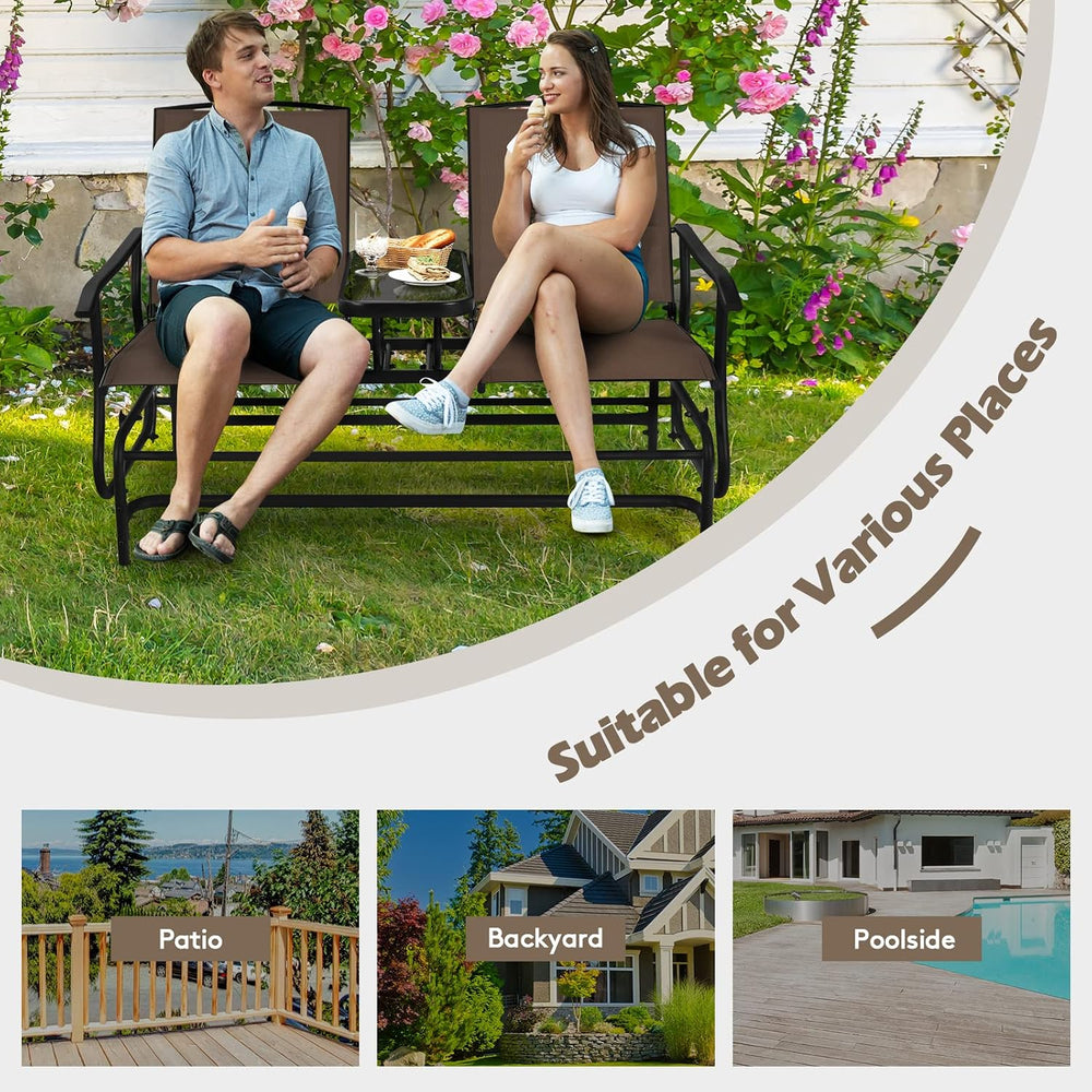 S AFSTAR 2-Person Outdoor Glider, Patio Glider Bench Chairs with Center Tempe...