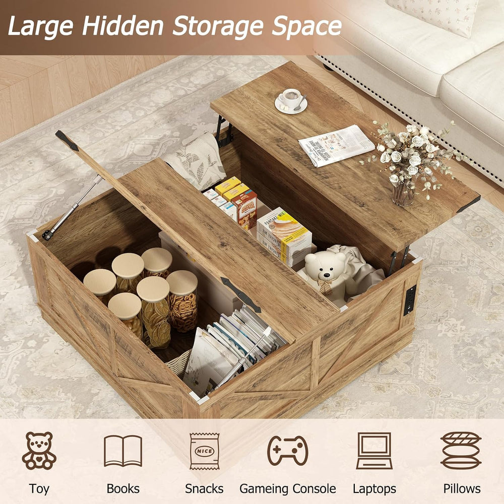 EAG 40" Large Lift Top Coffee Table with Storage, Light Walnut