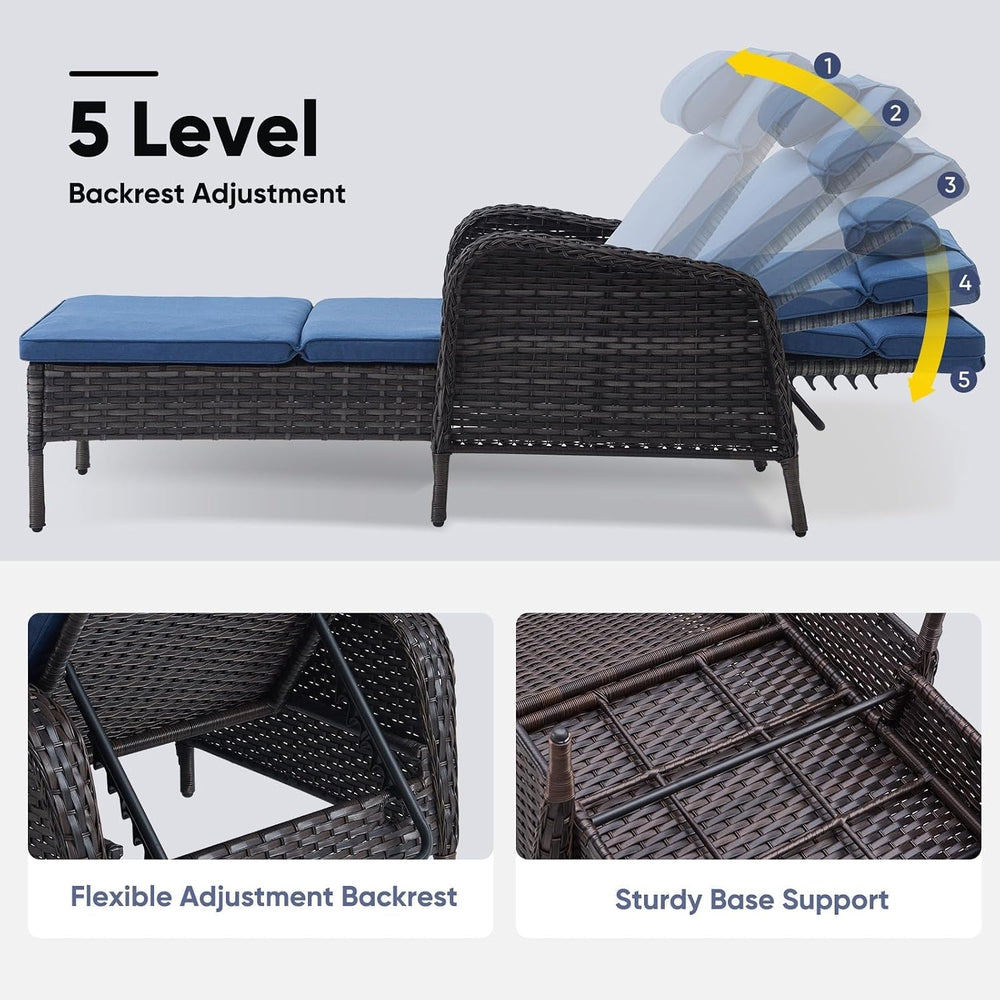 Belord Wicker Outdoor Chaise Lounge Patio Recliner - 75 Inch Adjustable Chais...