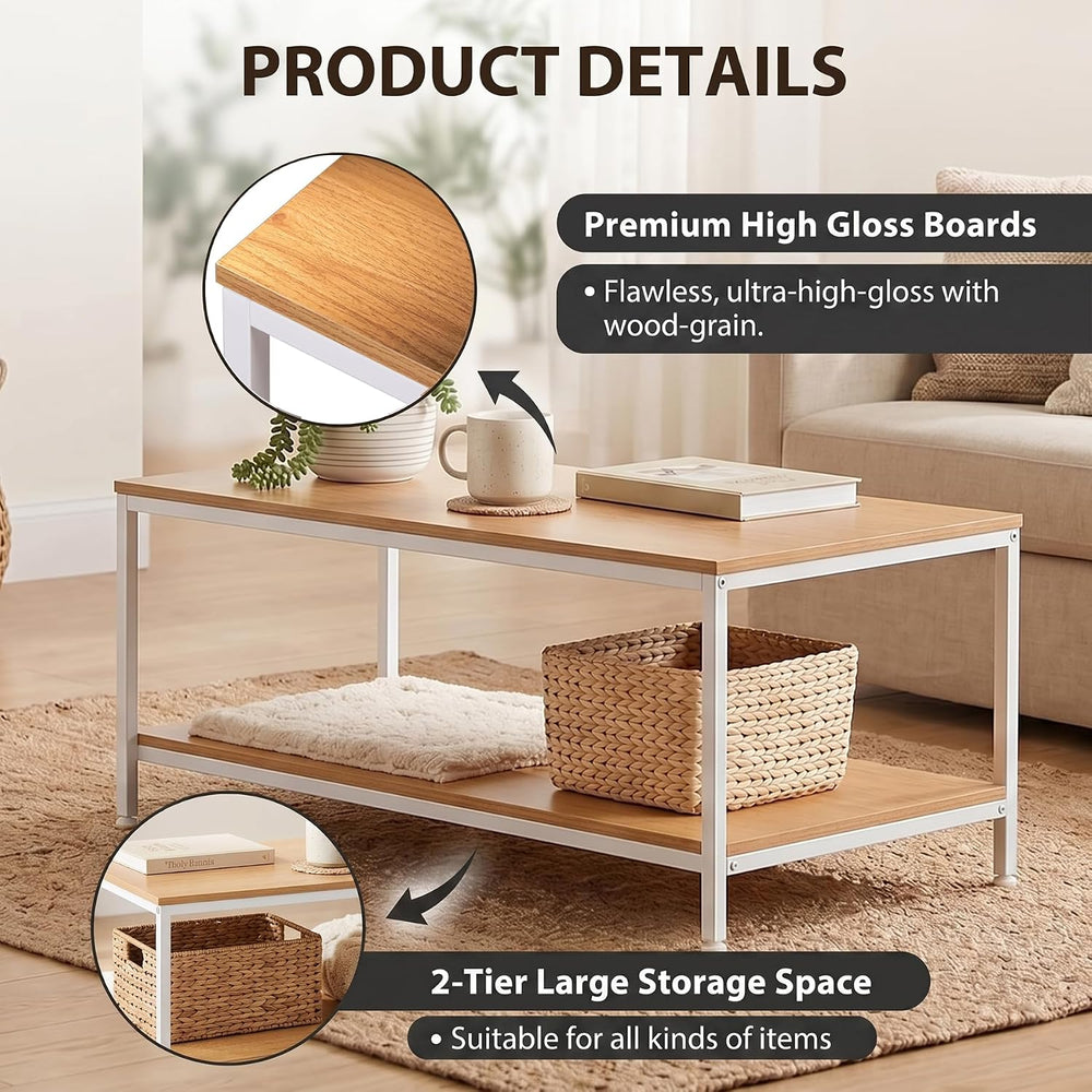 SUPER DEAL 2-Tier Coffee Table with Storage Shelf for Small Apartment Living ...