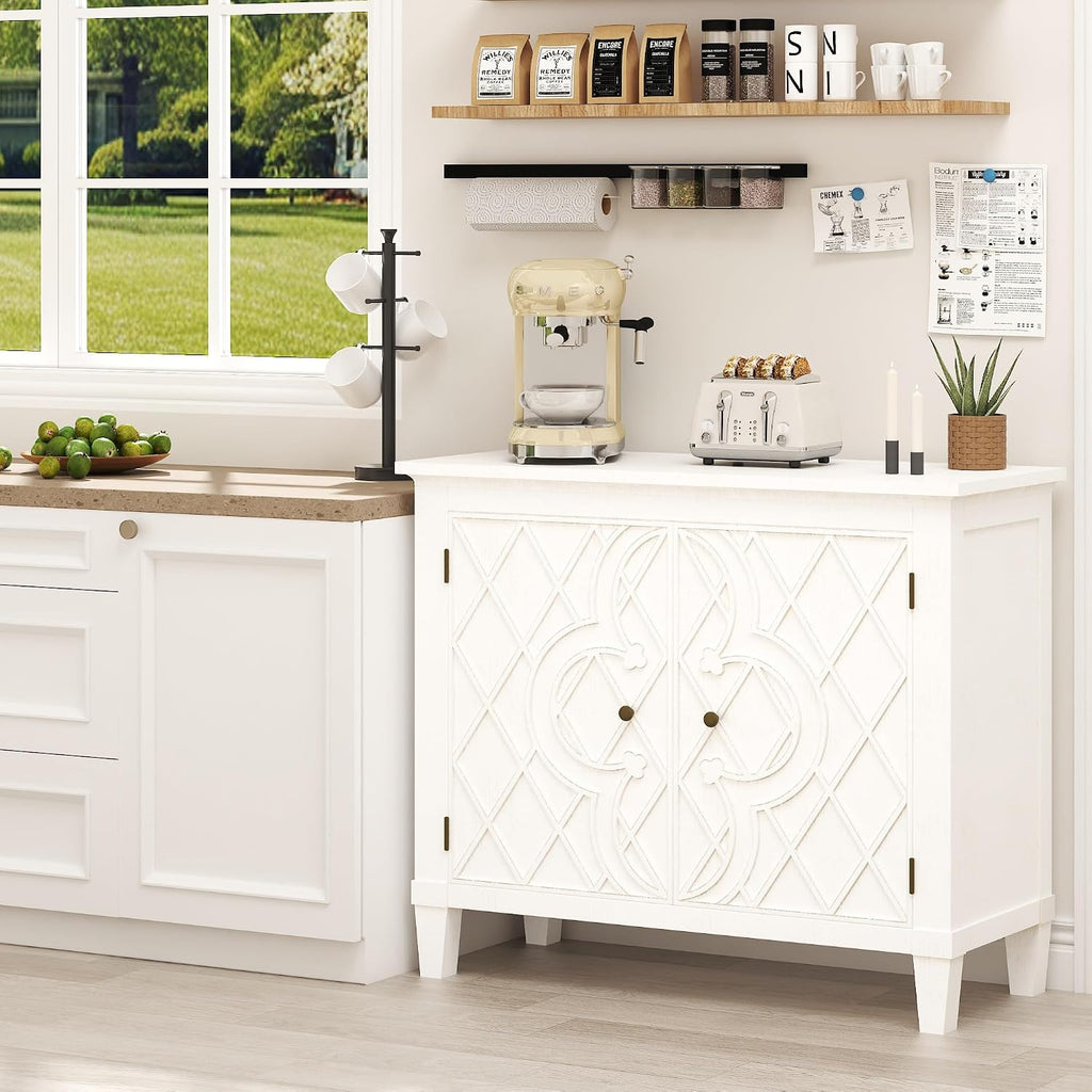 karlott Buffet Cabinet with Storage, Wood Sideboard Accent Cabinet, White