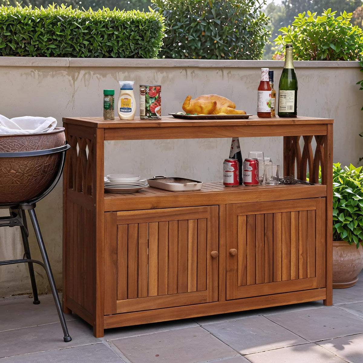 Flamaker Acacia Wood Outdoor Storage Cabinet,Waterproof Potting Table,Brown