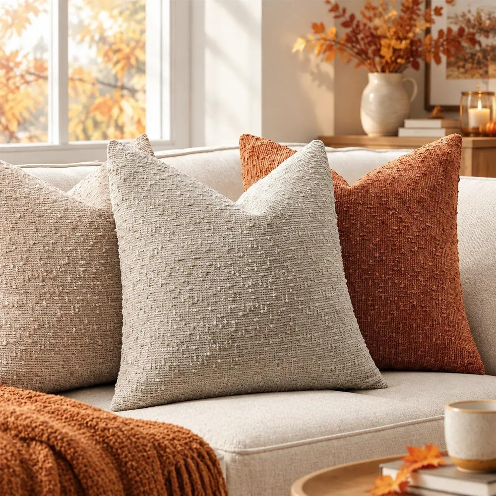 decorUhome Textured Rust Chenille Throw Pillow Covers 24x24 Set of 2