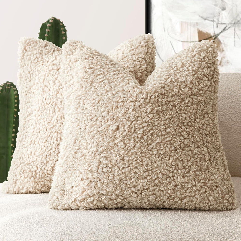 Foindtower Decorative Fuzzy Faux Fur Throw Pillow Covers 22x22 Inch Oatmeal