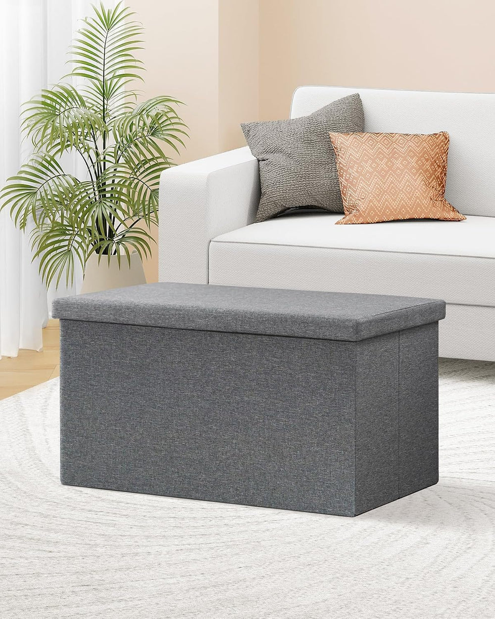 B FSOBEIIALEO Storage Ottoman Bench with Tray, 30" Folding Linen Chest,Grey