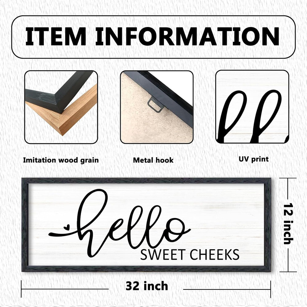AuraPeak Hello Sweet Cheeks Bathroom Wall Decor, Black, 32"×12"
