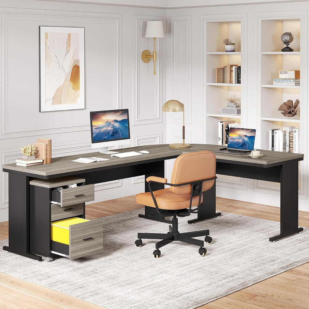 Tribesigns 83" L-Shaped Executive Desk, Large Office Desk with Drawes, I...