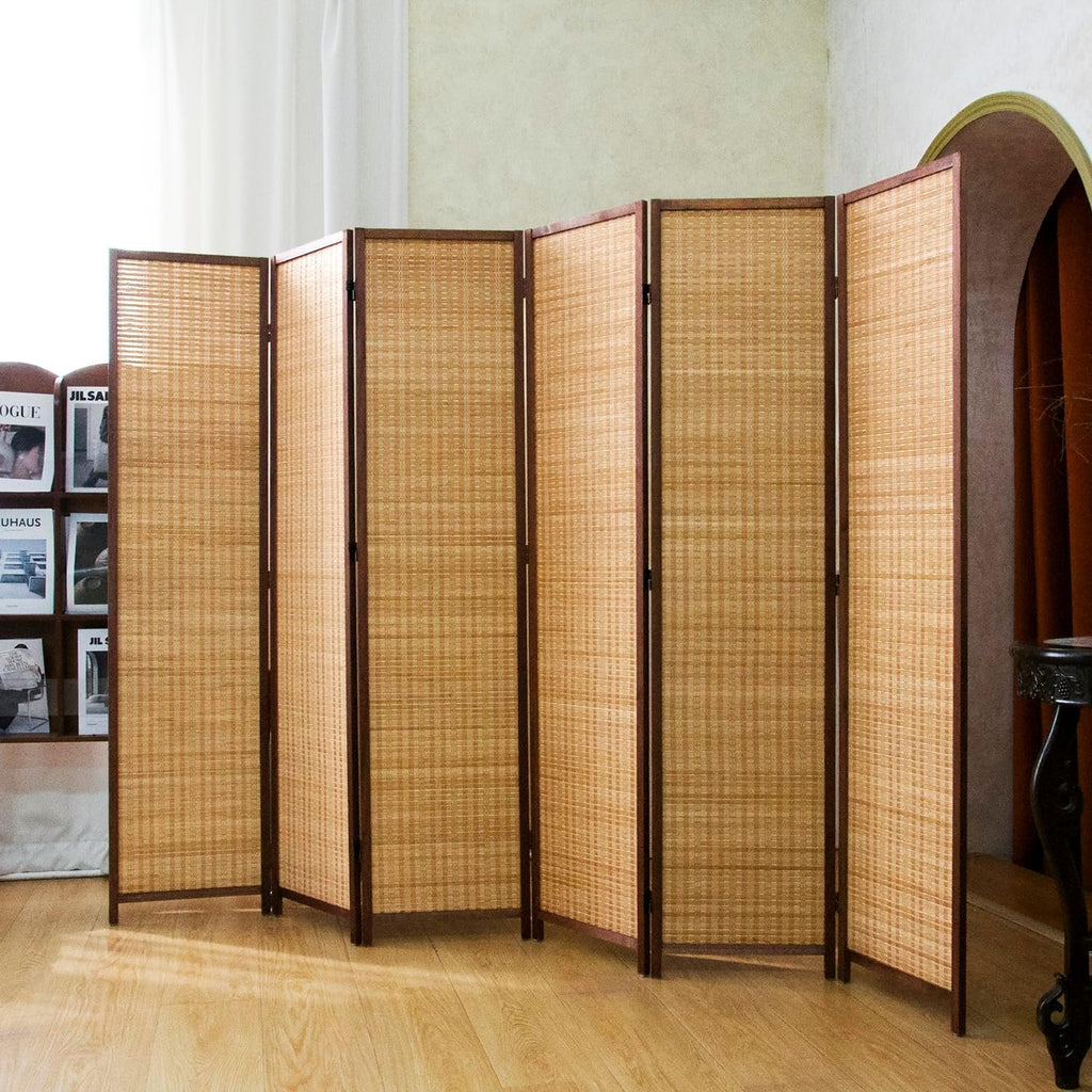 6 Panel Bamboo Room Divider Screen,5.6 FT Tall Bamboo Divider Folding Panel Screen,Freestanding Panel Divider for Room Seperation,Brown
