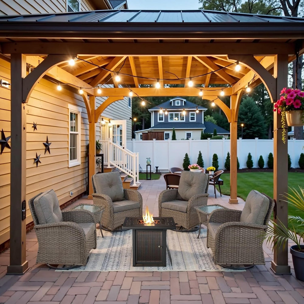Belord 7 Piece Wicker Patio Furniture Set with 30" Fire Pit Table - Outd...