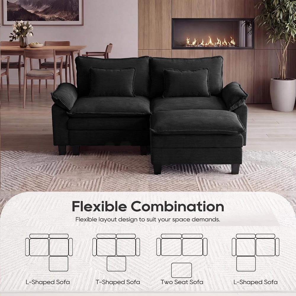 URRED Oversized Modular Sectional Sofa，Solid Black：87" L Shaped