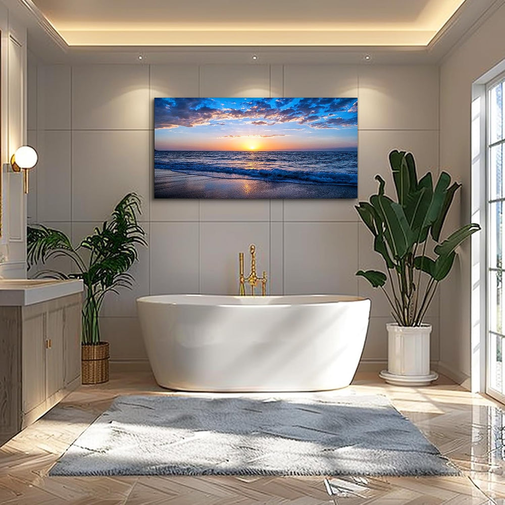 hyidecorart Wall Art Moon Sea blue Ocean Landscape Paintings Bedroom Canvas A...