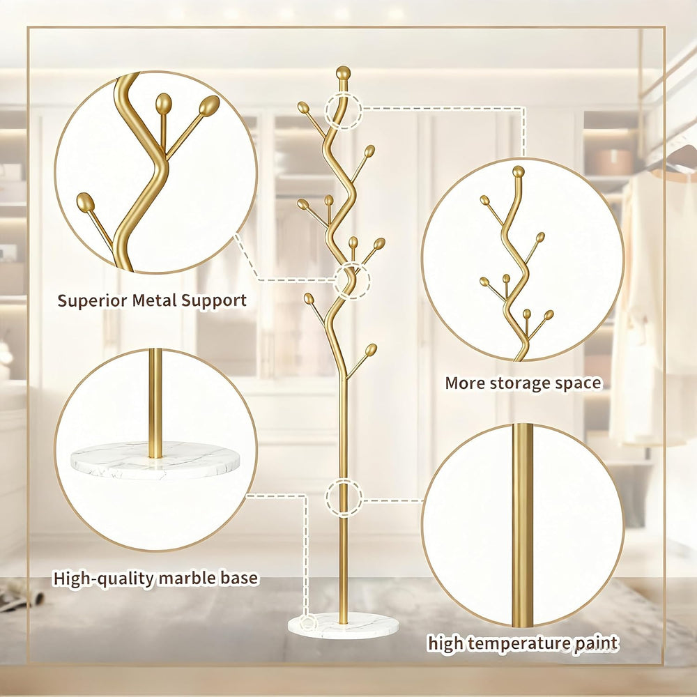 Black Tree Meta Coat Rack with Marble Base Freestanding Hall Tree