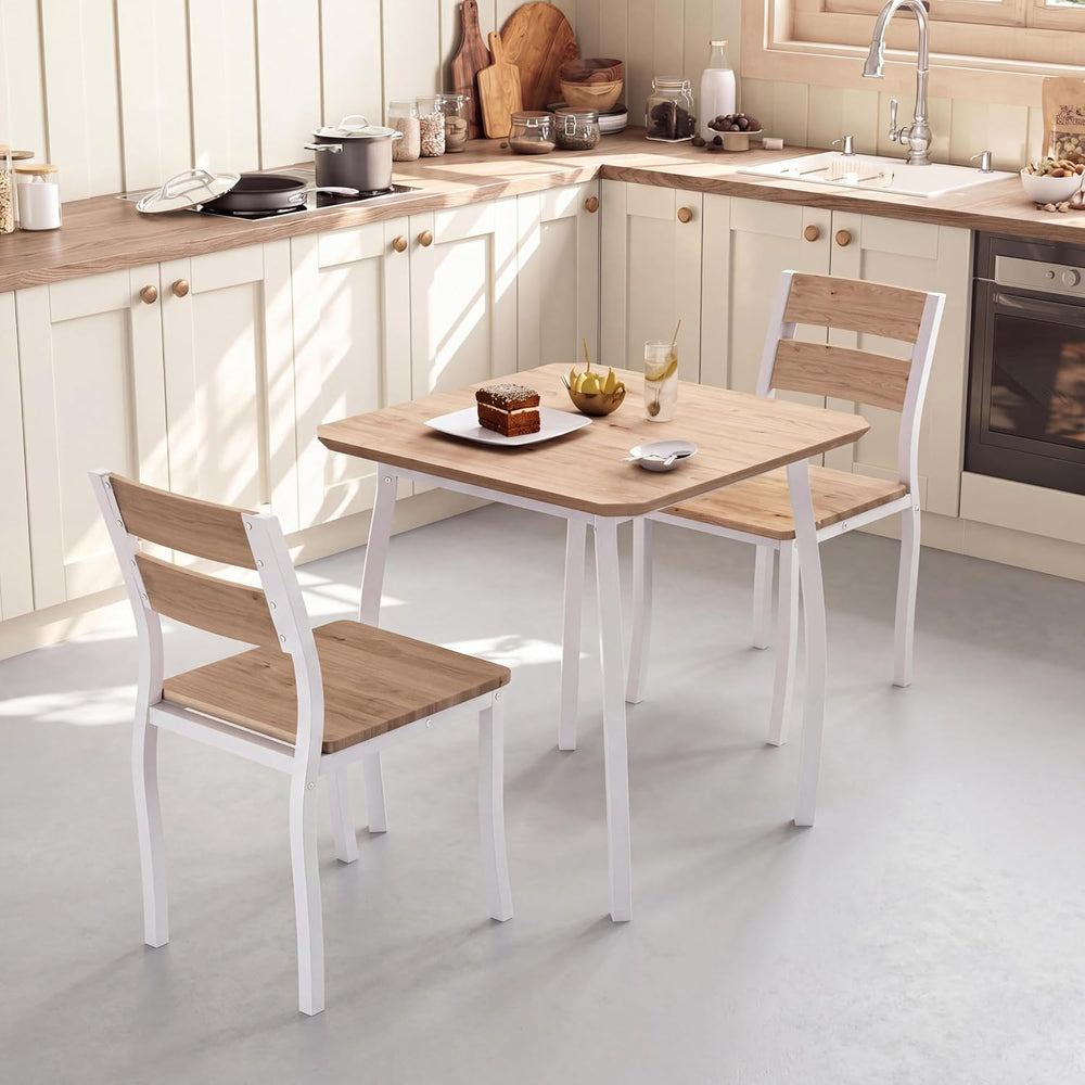 Garvee 3 Piece Dining Table Set for 2, Farmhouse Kitchen Table and Chair, Met...