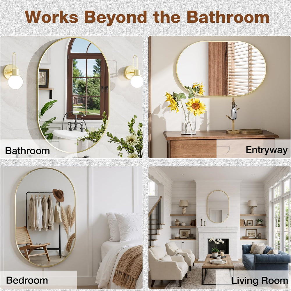 20"x30" Brushed Gold Oval Bathroom Mirror for Over Sink, Vanity Mirror