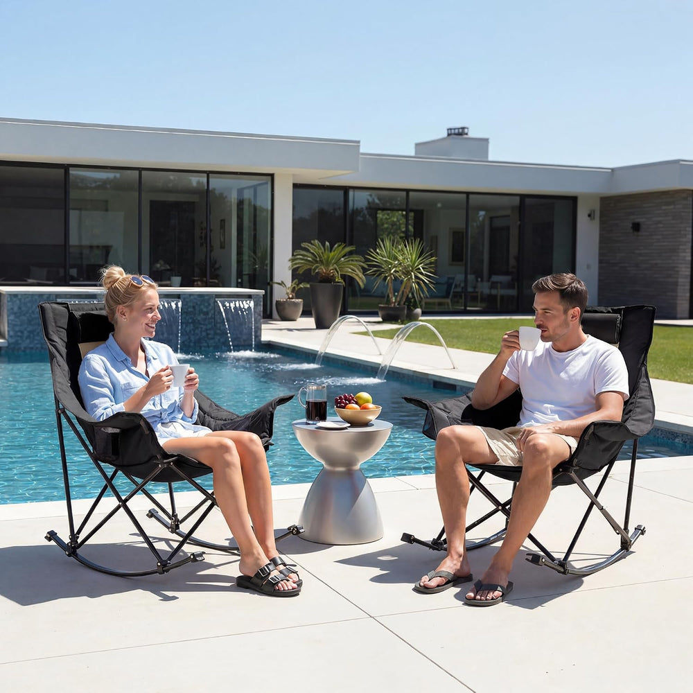 Oversized Rocking Camping Chair for Adults with Headrest, Portable Rocking Ch...