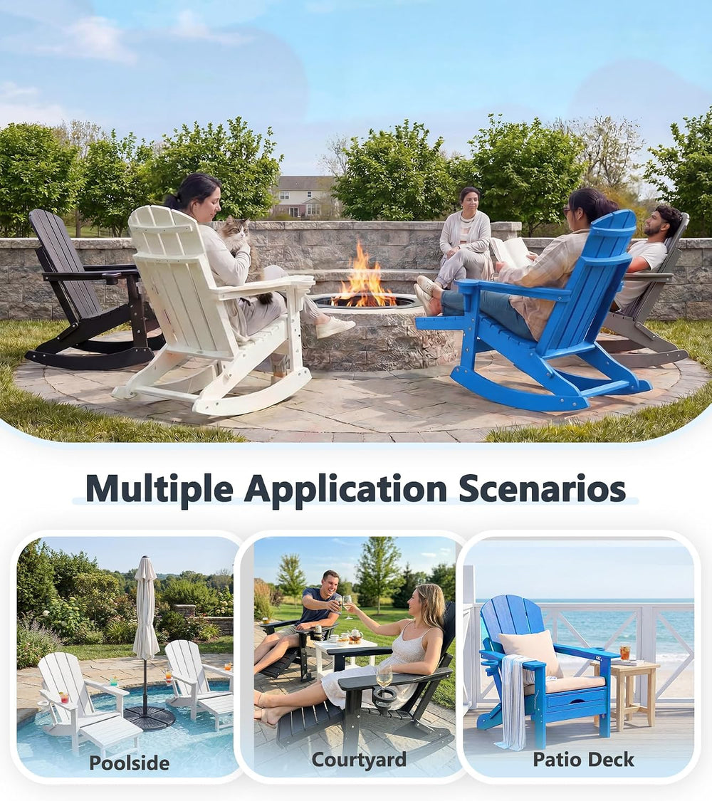 PASAMIC Adirondack Rocking Chairs Set of 2, Foldable All-Weather HDPE Patio R...