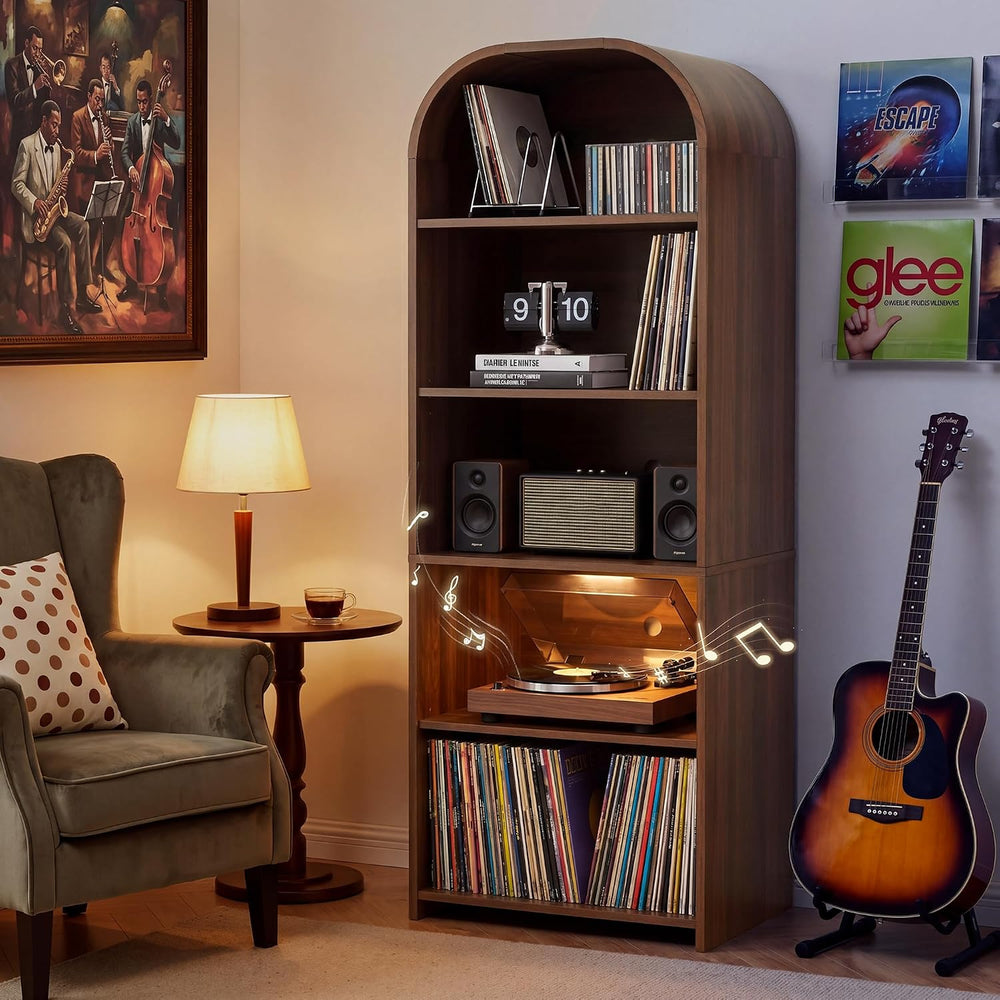 63'' Tall Record Player Stand, 5 Tier Large Record Player Storage Cab...
