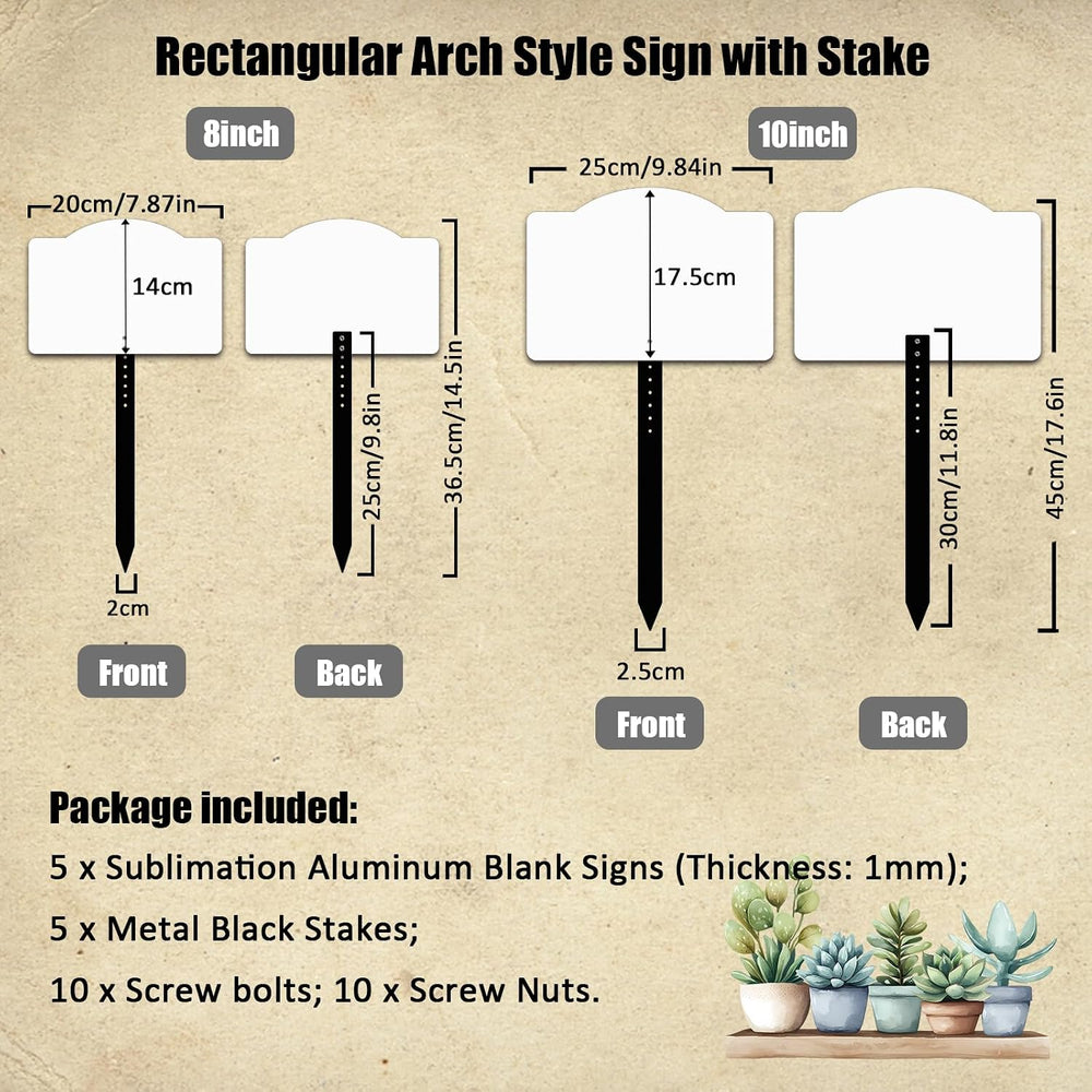 5pcs 10inch Sublimation Yard Sign Blank with Stake Rectangle Arch