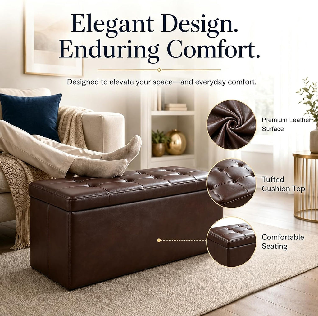 alasdo 43 inch folding storage ottoman bench with, close-up detail