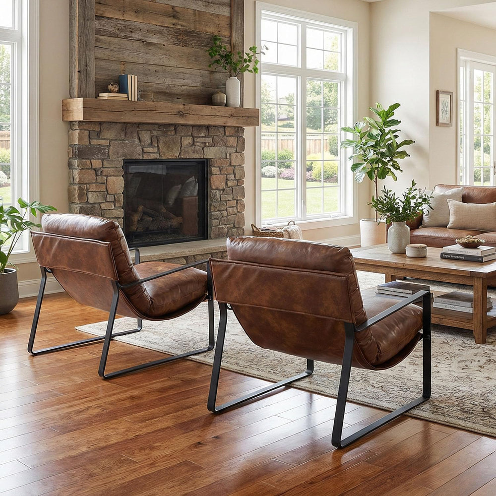LukeAlon Modern Brown PU Leather Accent Armchair