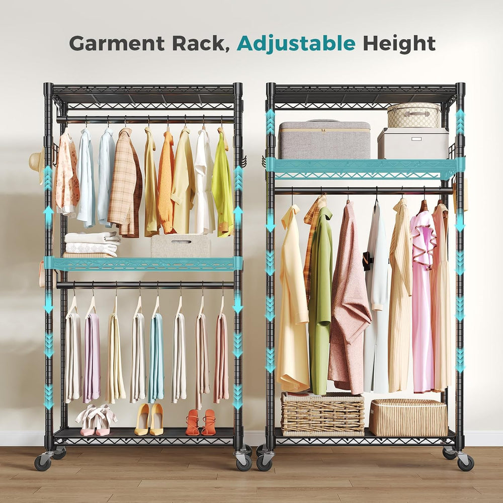 OLIXIS Rolling Clothes Rack, Heavy Duty Garment Rack, 29.5 IN, Metal Black