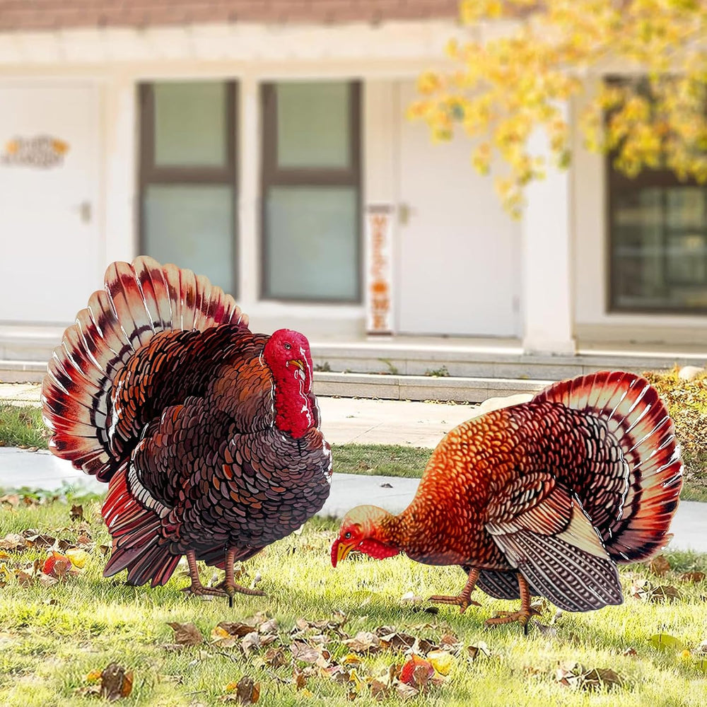 2Pack Metal Turkey Yard Decor,Thanksgiving Outdoor Decorations Garden Stake