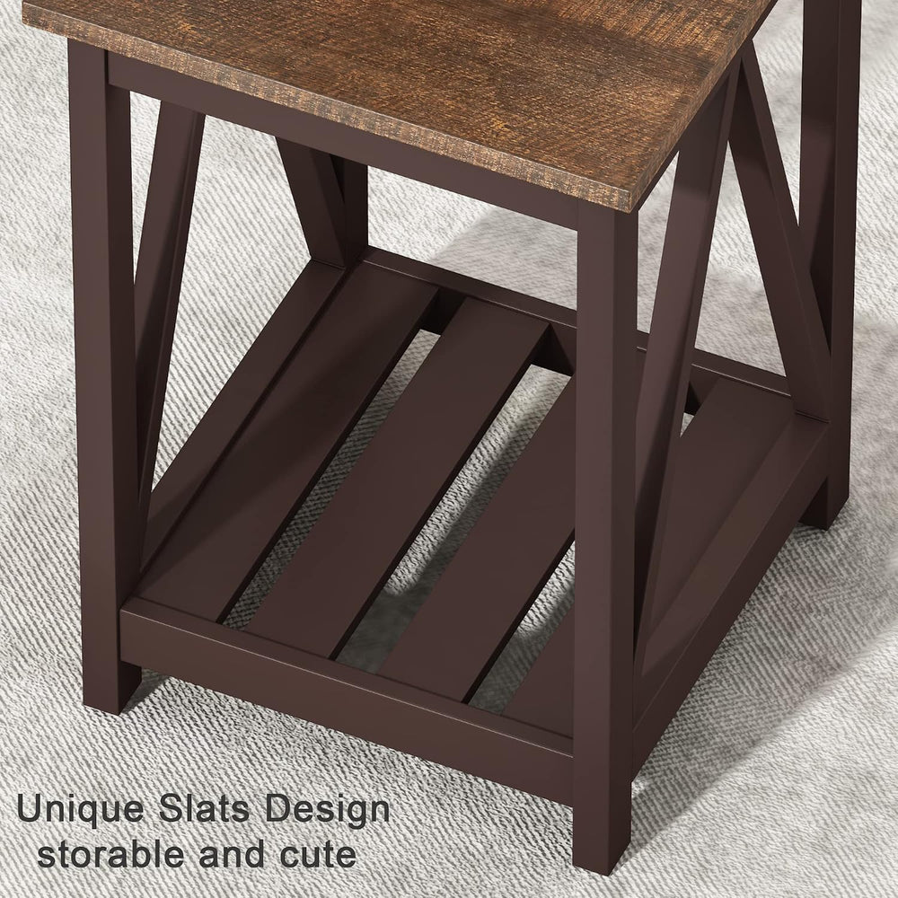 ChooChoo Farmhouse End Tables Set of 2 with Storage Shelf