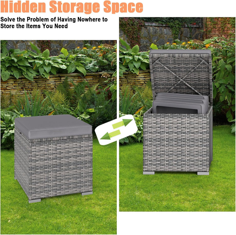 RELAX4LIFE Wicker Outdoor Storage Ottoman - 2-Piece Rattan Footstool w/Remova...