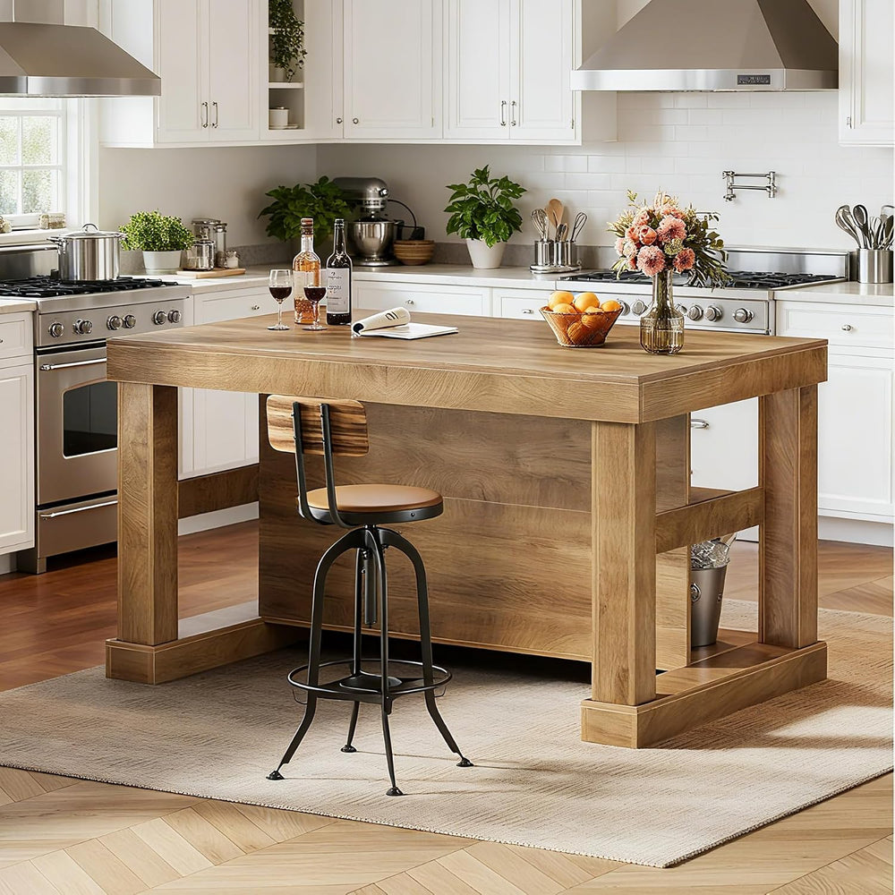 Tribesigns 55-Inch Kitchen Island with Seating and Storage, Rustic Brown