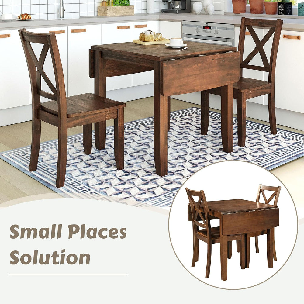 Harper & Bright Designs 3-Piece Wood Drop Leaf Dining Table Set with 2 X-...