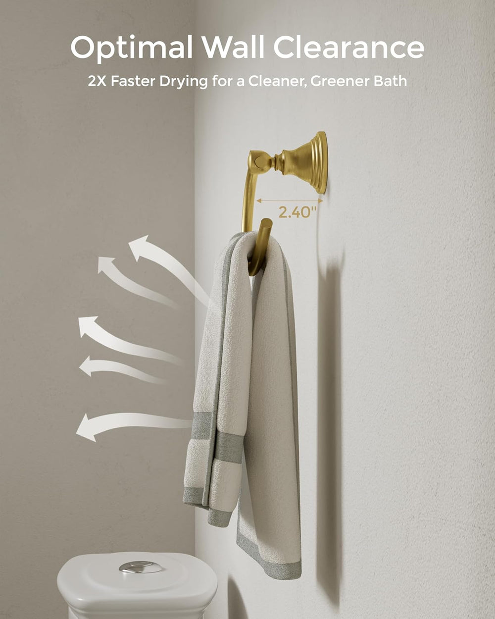 Gold Towel Ring Wall Mounted for Bathroom, Towel Holder 2 Pack