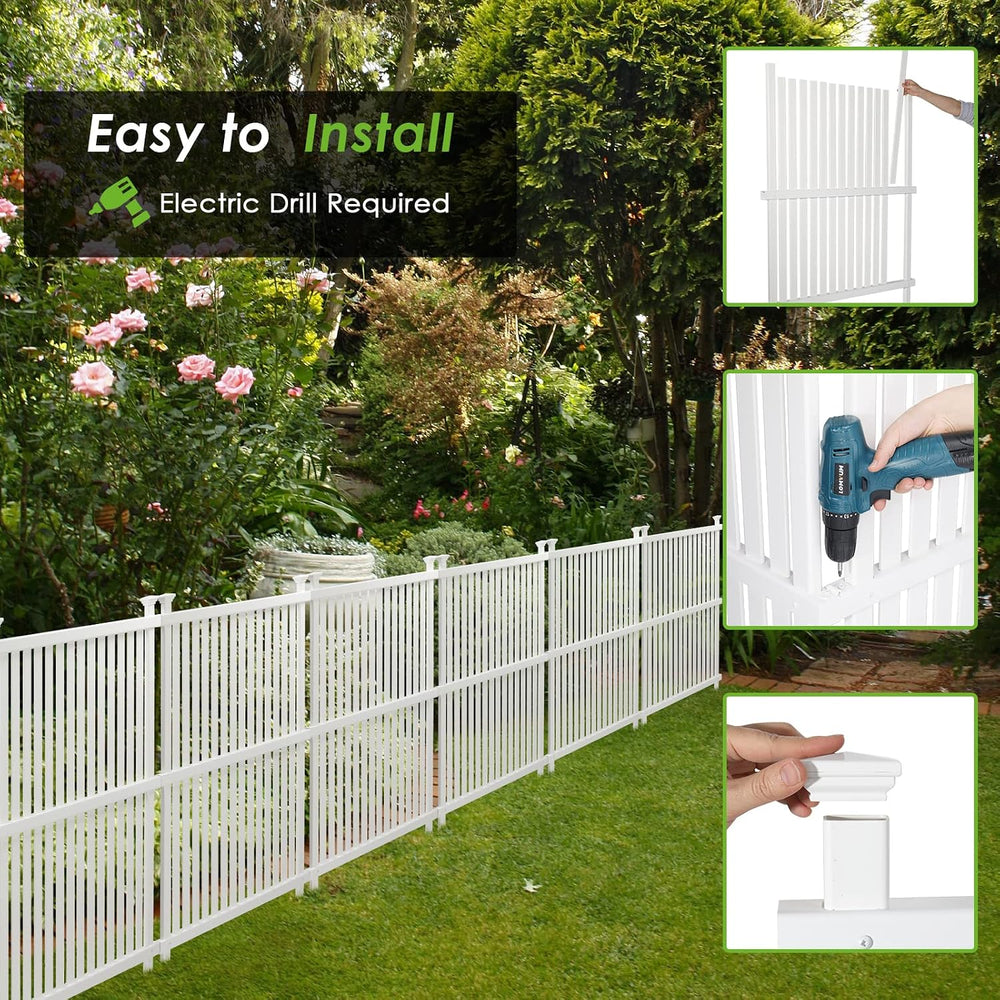 Vinyl Fence Panels 2 Pack Outdoor Picket Privacy Screen Fence, 2PCS White PVC...