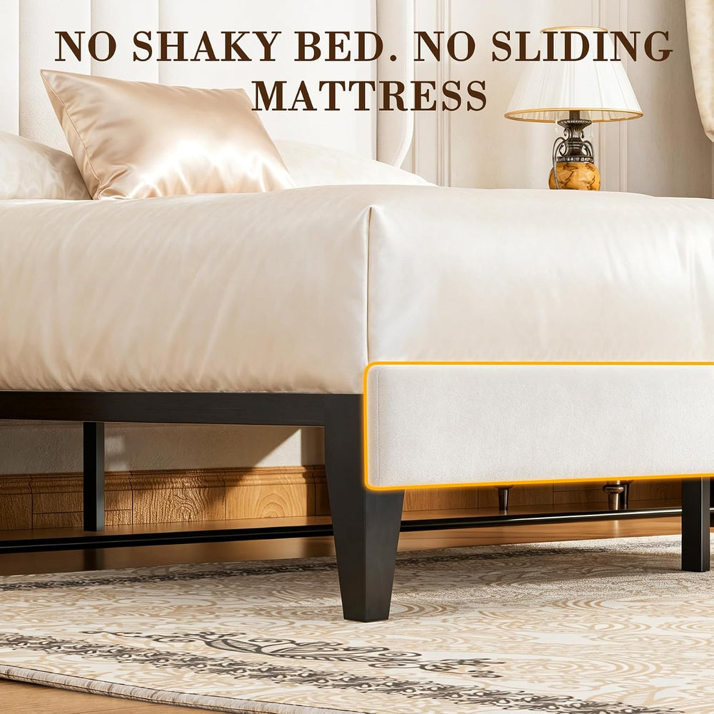 GTPLAYER Queen Platform Bed Frame with Headboard, Upholstered Wingback