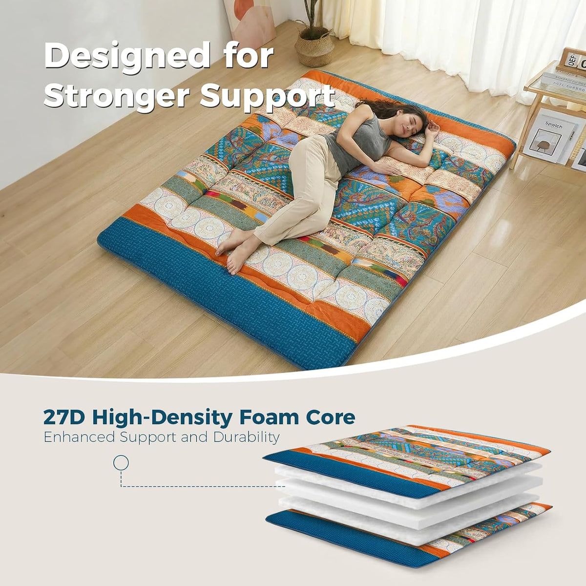 XICIKIN 2.5" Japanese Floor Mattress, Japanese Futon Mattress | Made with 27D Foam, Foldable Floor Mattress with Washable Cover Japanese Futon for Camping, Guest, Bohemian