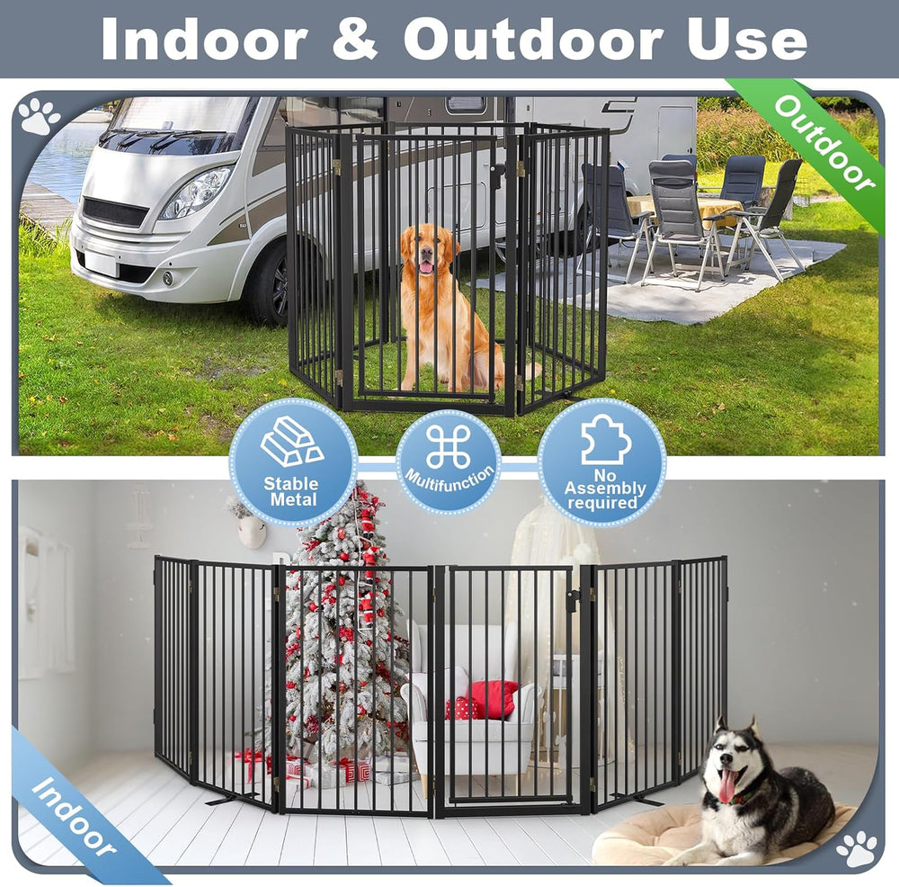 Metal Freestanding Dog Gates with Door for Outdoor Indoor,120'' Extra...