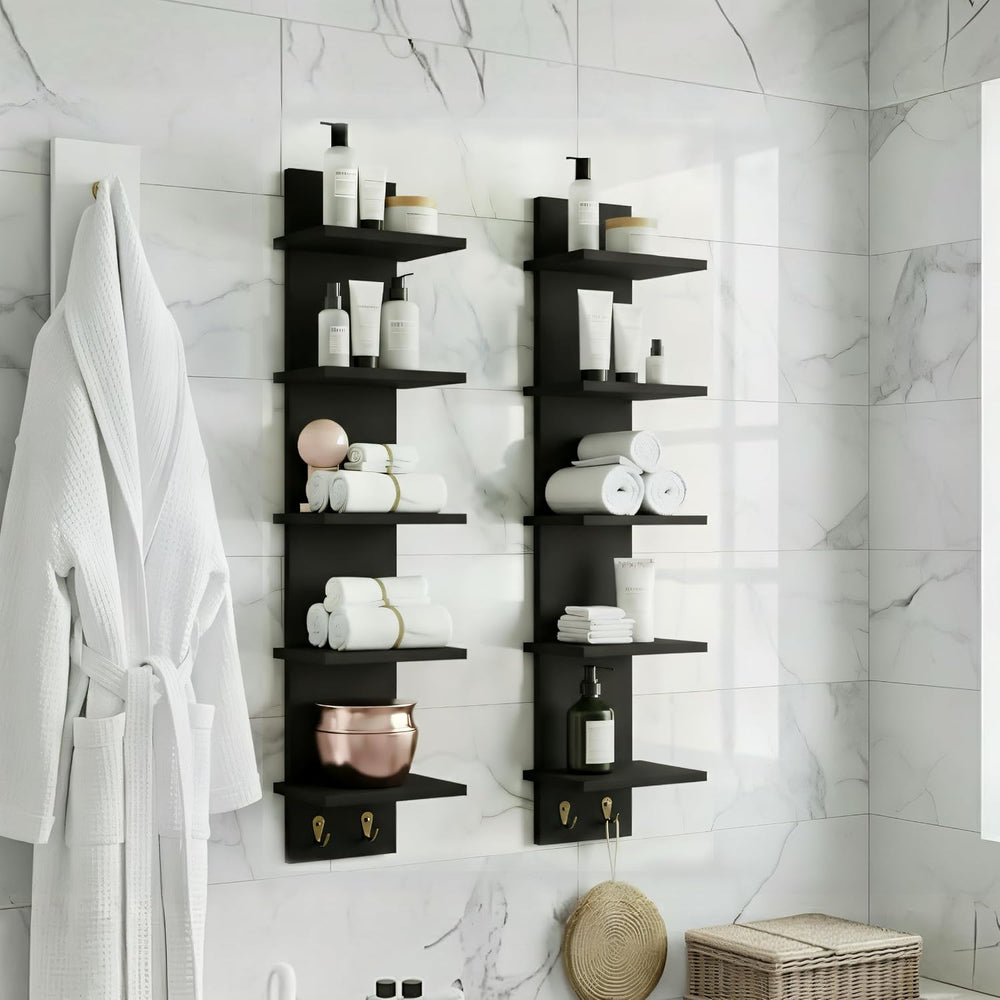 Sorbus 5-Tier Floating Wall Shelf with Hooks, 31 Inch (1 Pack, Black)