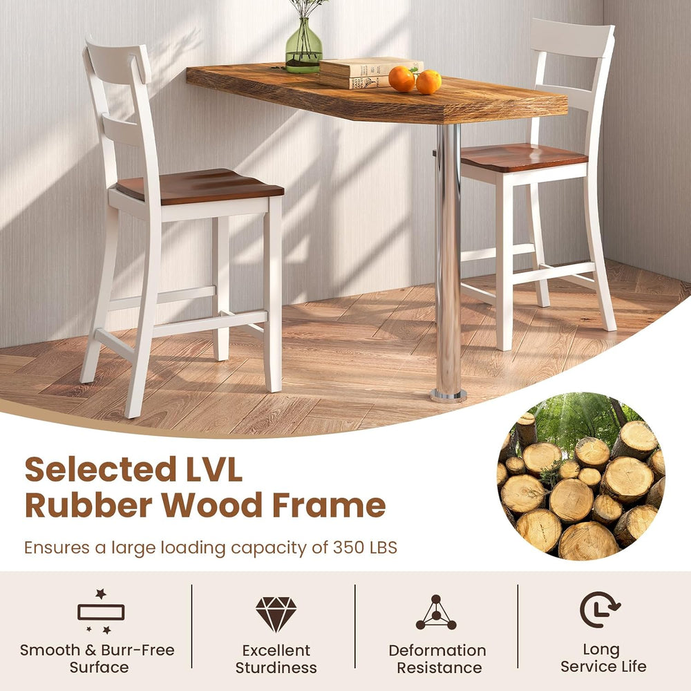 GIANTEX Wooden Bar Stools Counter Height Set of 2, 24.5" Farmhouse Wood ...