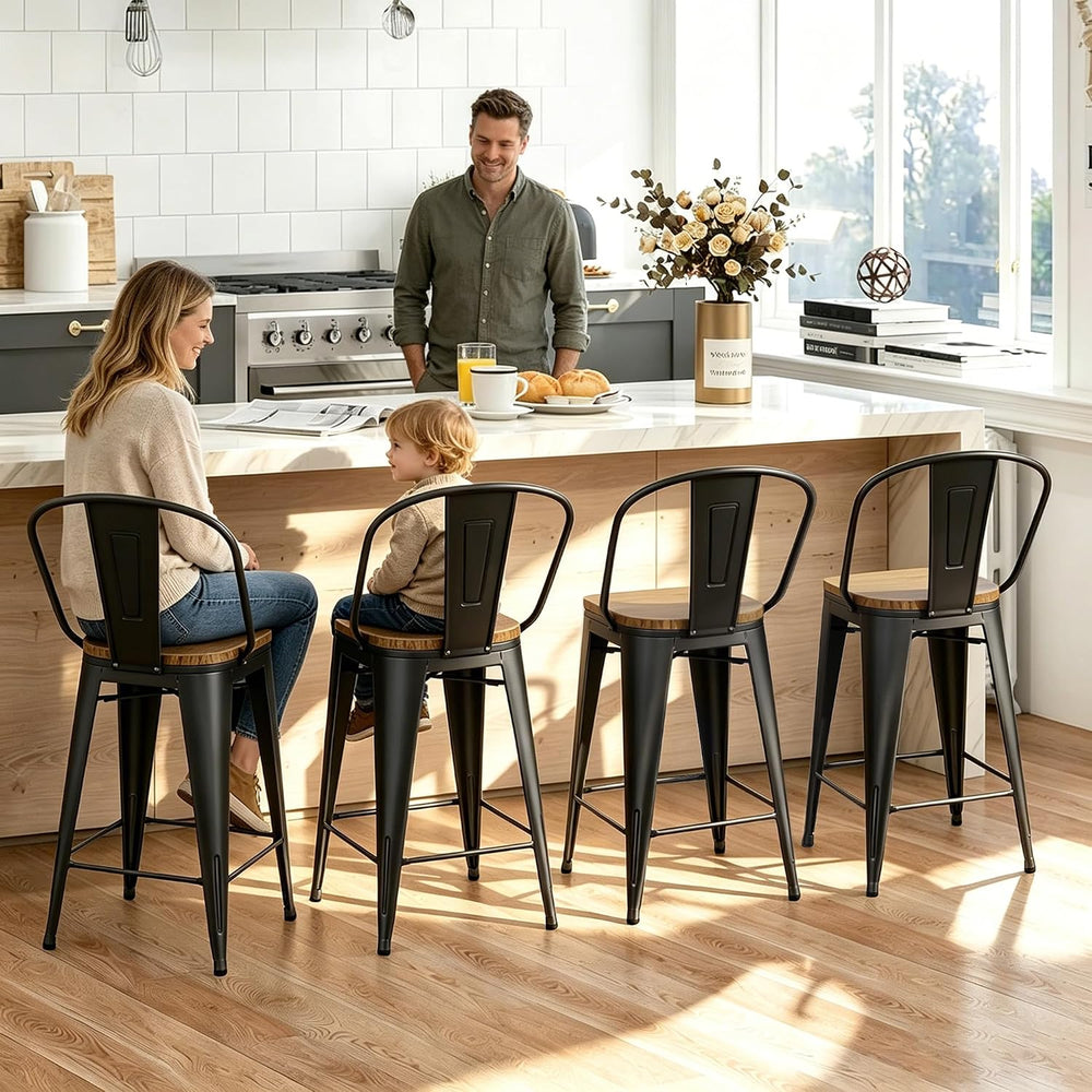30" Swivel Bar Stools Set of 4 Metal Bar Height Stools with Back