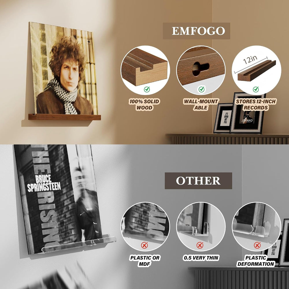 Emfogo Vinyl Record Shelf Wall Mount, 12 Pack Album Record Holder Wall, 12 in...
