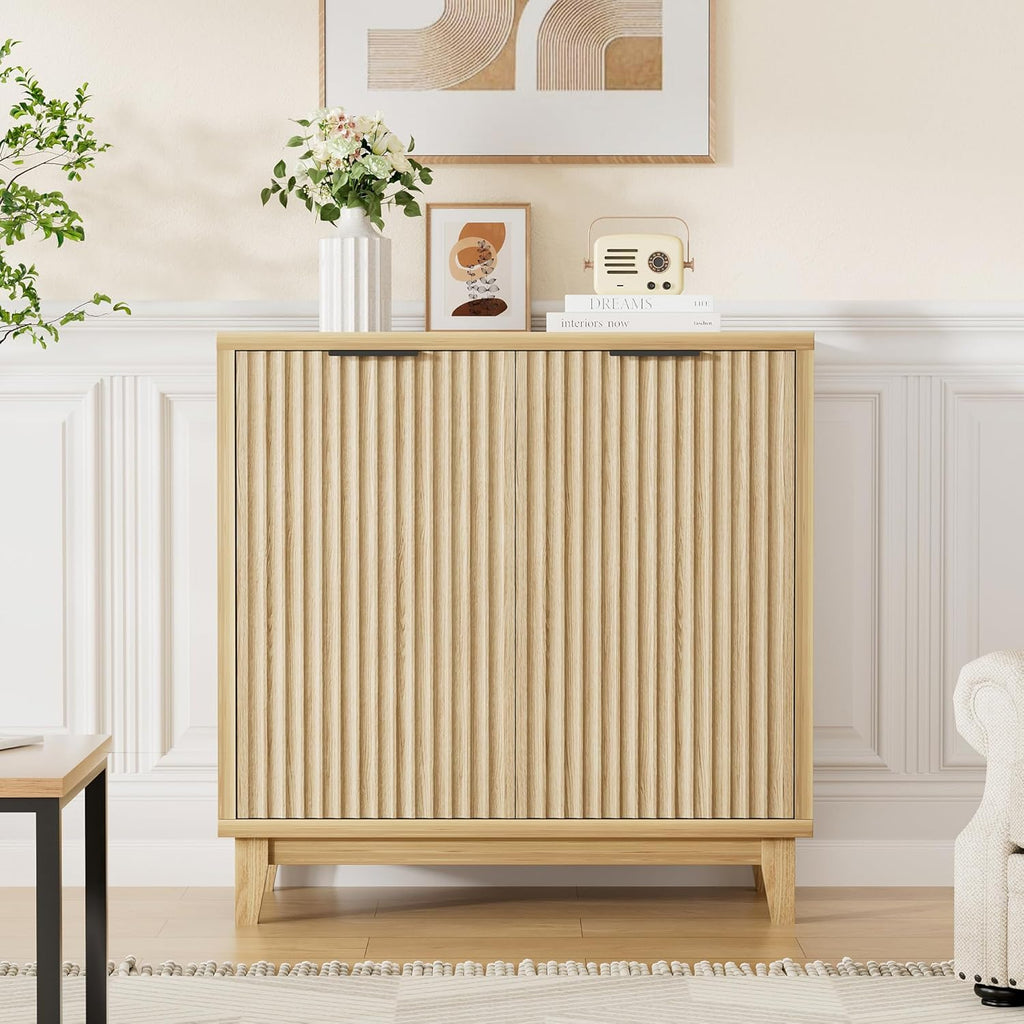 Fluted Cabinet with Storage, Mid Century Modern 2 Doors Sideboard Buffet