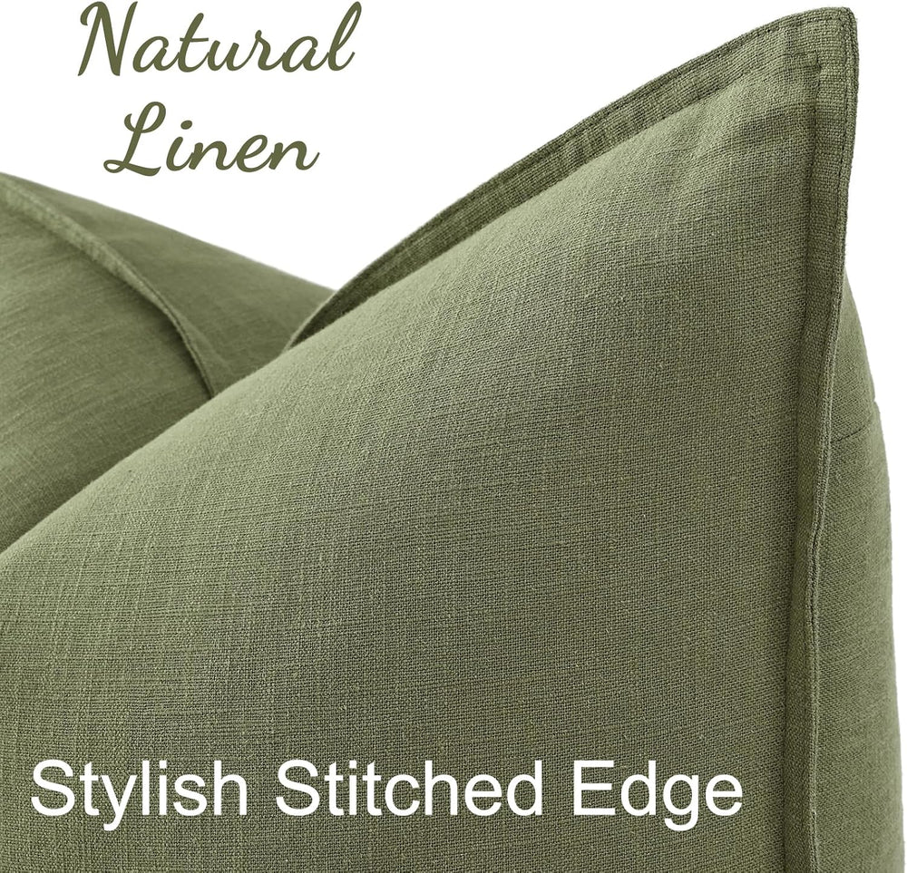 decorUhome Fall Olive Green Linen Throw Pillow Covers 20x20 Set of 2